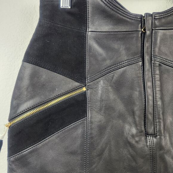 Retrofete Fae Patchwork Skirt Black Lamb Leather Goat Suede Size Medium NWT - Picture 5 of 11